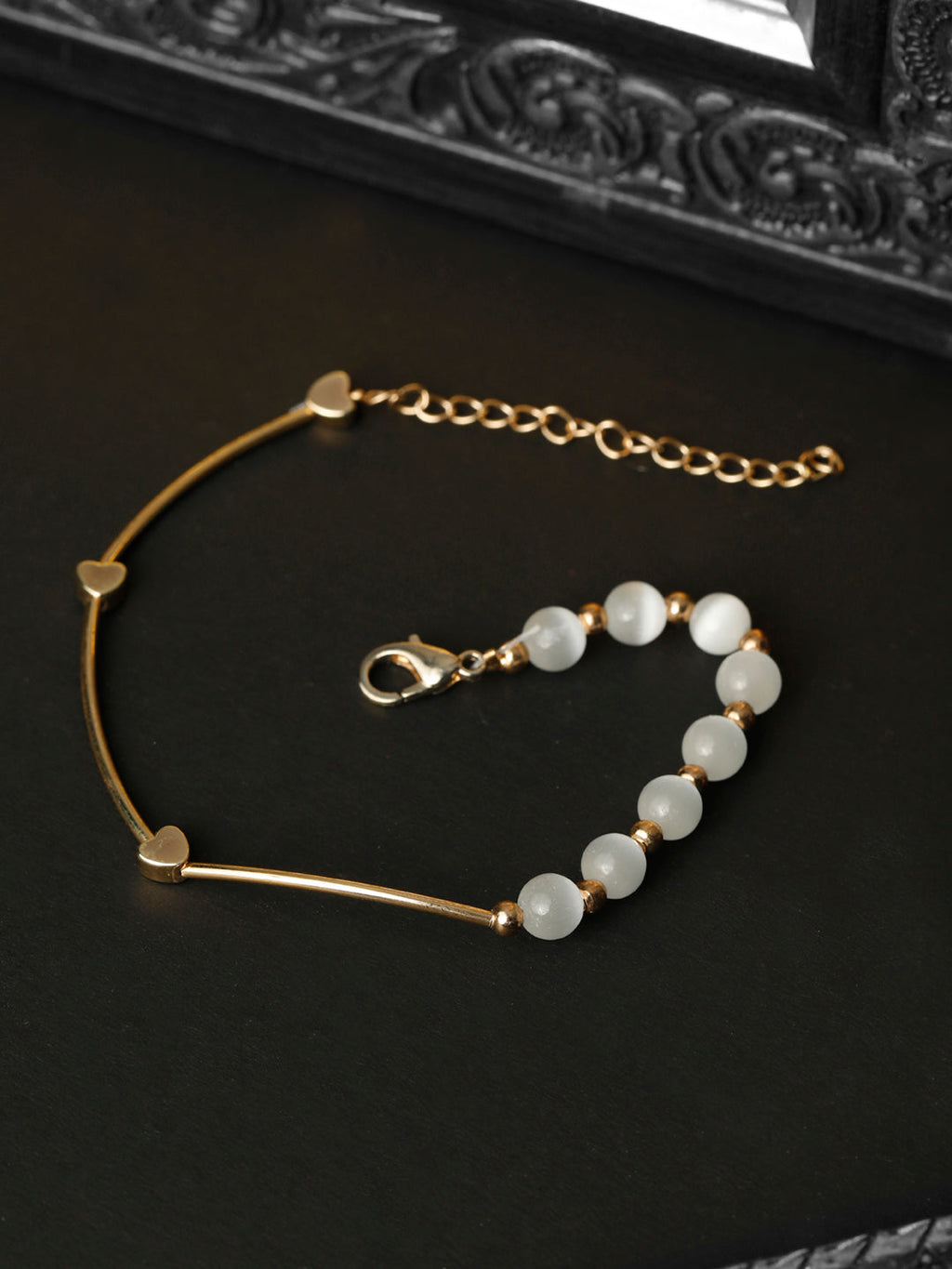 Priyaasi Women White Pearls Rose Gold-Polished Link Bracelet - Noz2Toz