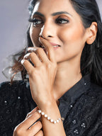 Priyaasi Women White Pearls Rose Gold-Polished Link Bracelet - Swadesiicart