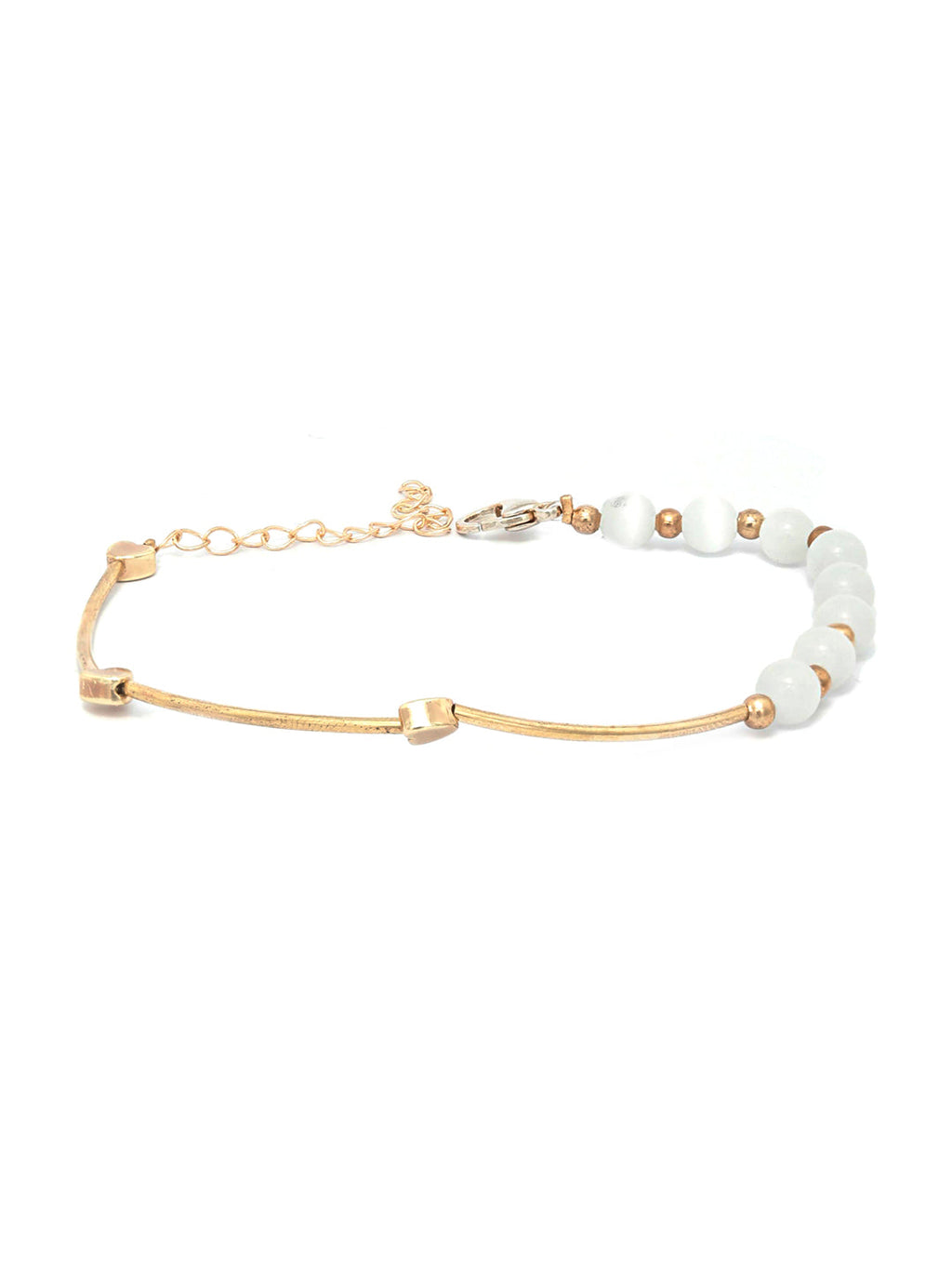Priyaasi Women White Pearls Rose Gold-Polished Link Bracelet - Swadesiicart