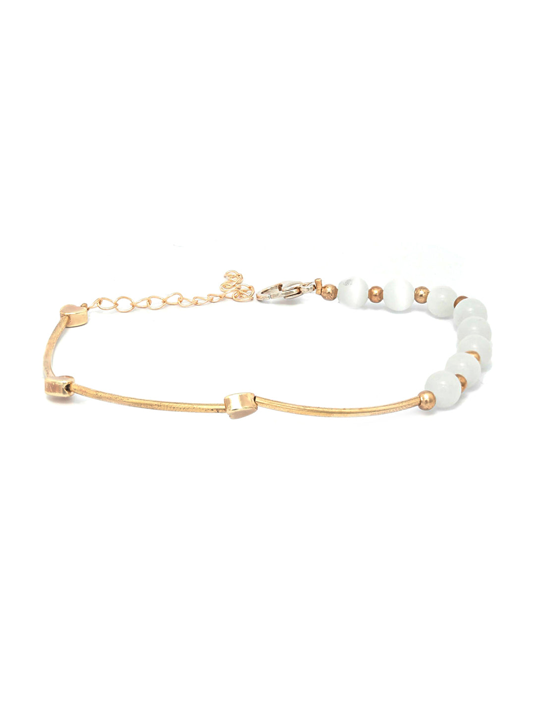 Priyaasi Women White Pearls Rose Gold-Polished Link Bracelet - Swadesiicart