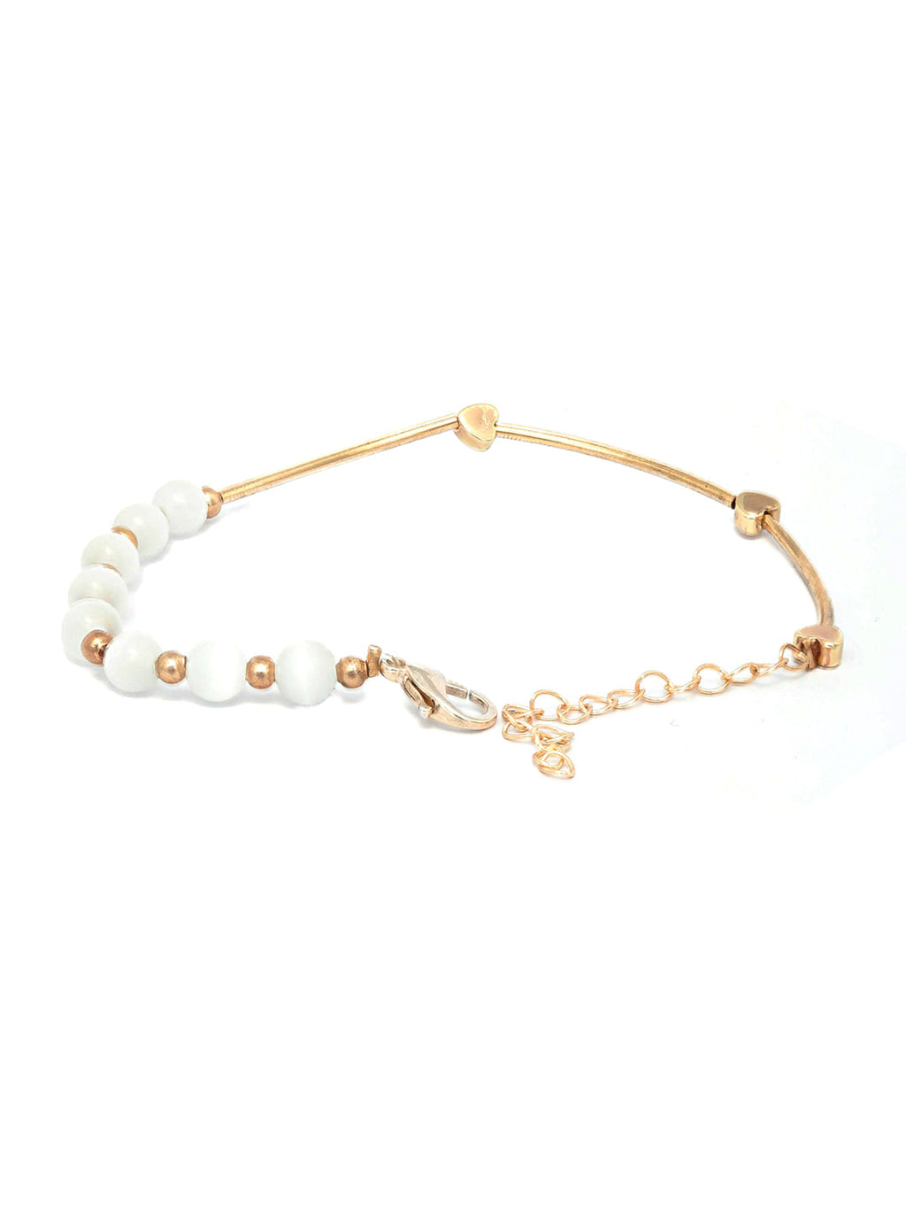 Priyaasi Women White Pearls Rose Gold-Polished Link Bracelet - Swadesiicart