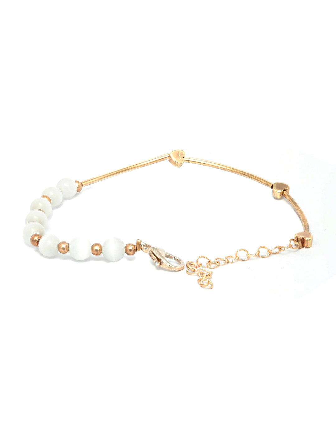 Priyaasi Women White Pearls Rose Gold-Polished Link Bracelet - Swadesiicart