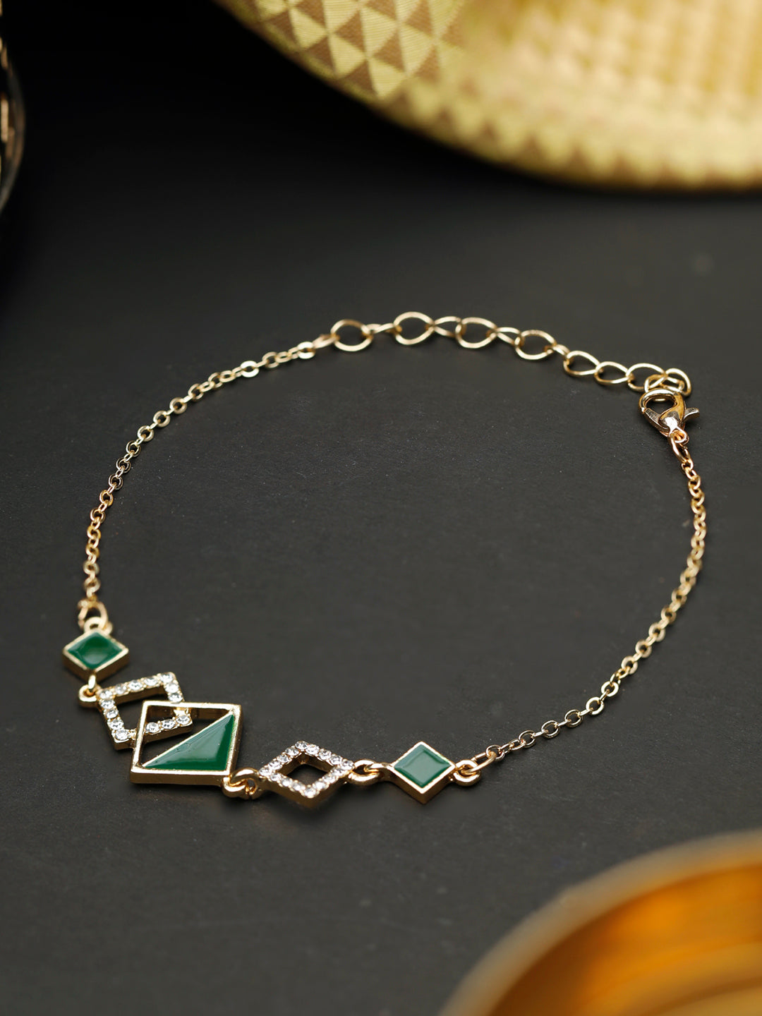 Priyaasi Women Green Gold-Polished Geometric Link Bracelet - Noz2Toz
