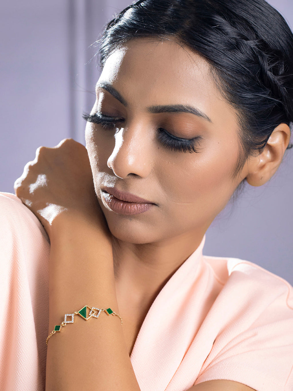 Priyaasi Women Green Gold-Polished Geometric Link Bracelet - Swadesiicart