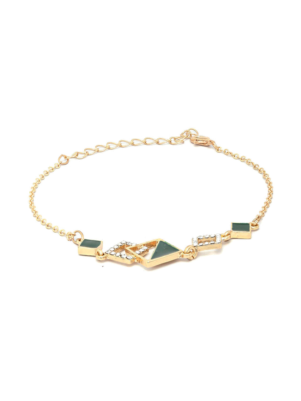 Priyaasi Women Green Gold-Polished Geometric Link Bracelet - Swadesiicart