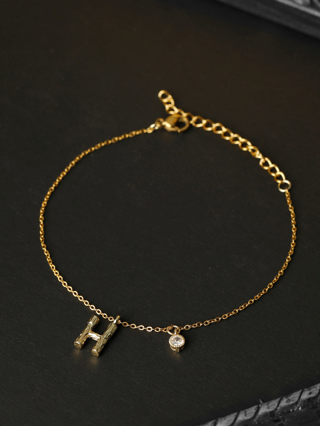Priyaasi Women H-Alphabet Stone Gold-Polished Link Bracelet - Noz2Toz