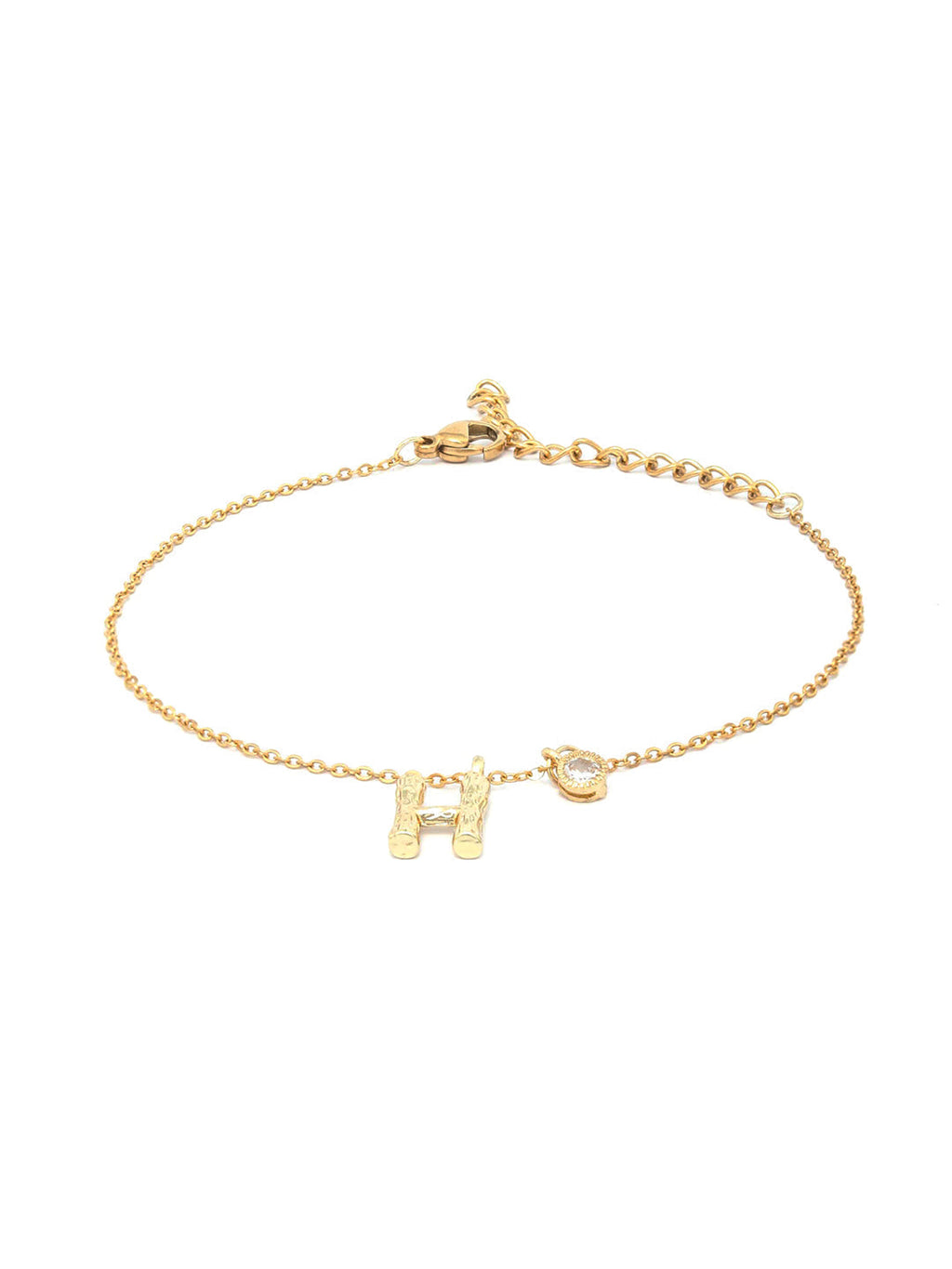 Priyaasi Women H-Alphabet Stone Gold-Polished Link Bracelet - Swadesiicart