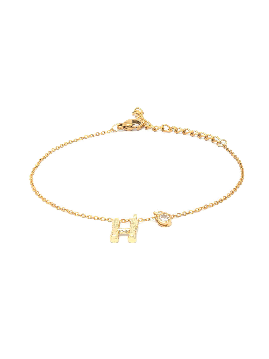 Priyaasi Women H-Alphabet Stone Gold-Polished Link Bracelet - Swadesiicart