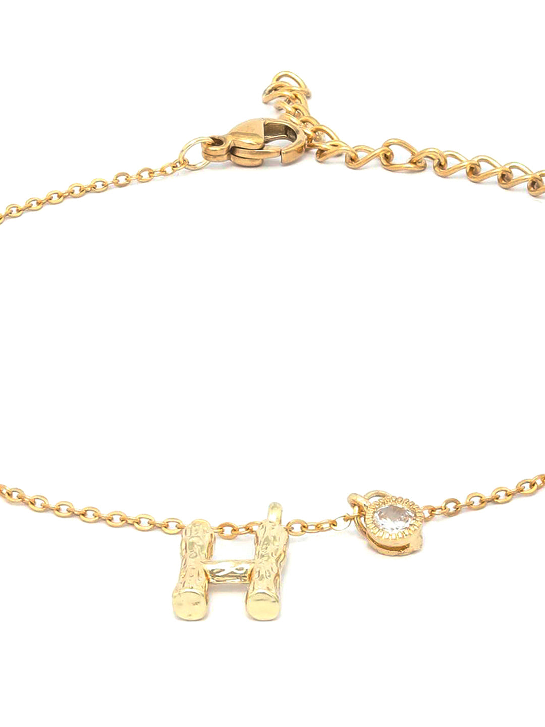 Priyaasi Women H-Alphabet Stone Gold-Polished Link Bracelet - Swadesiicart