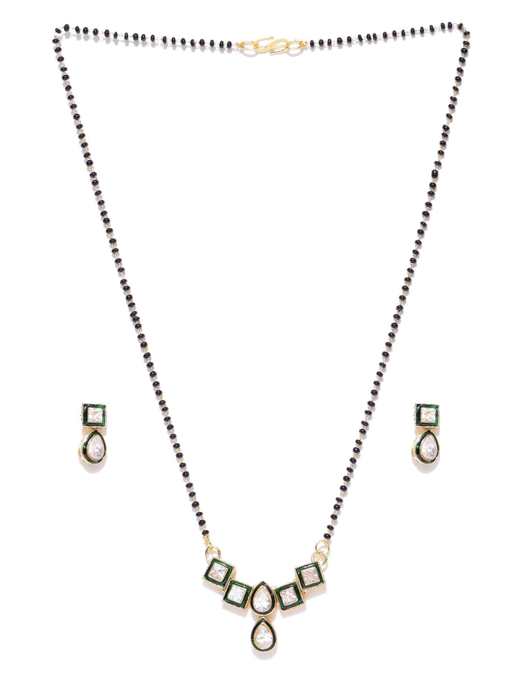 Priyaasi Gold Finish American Diamond Mangalsutra With Earrings Set For Women - Swadesiicart