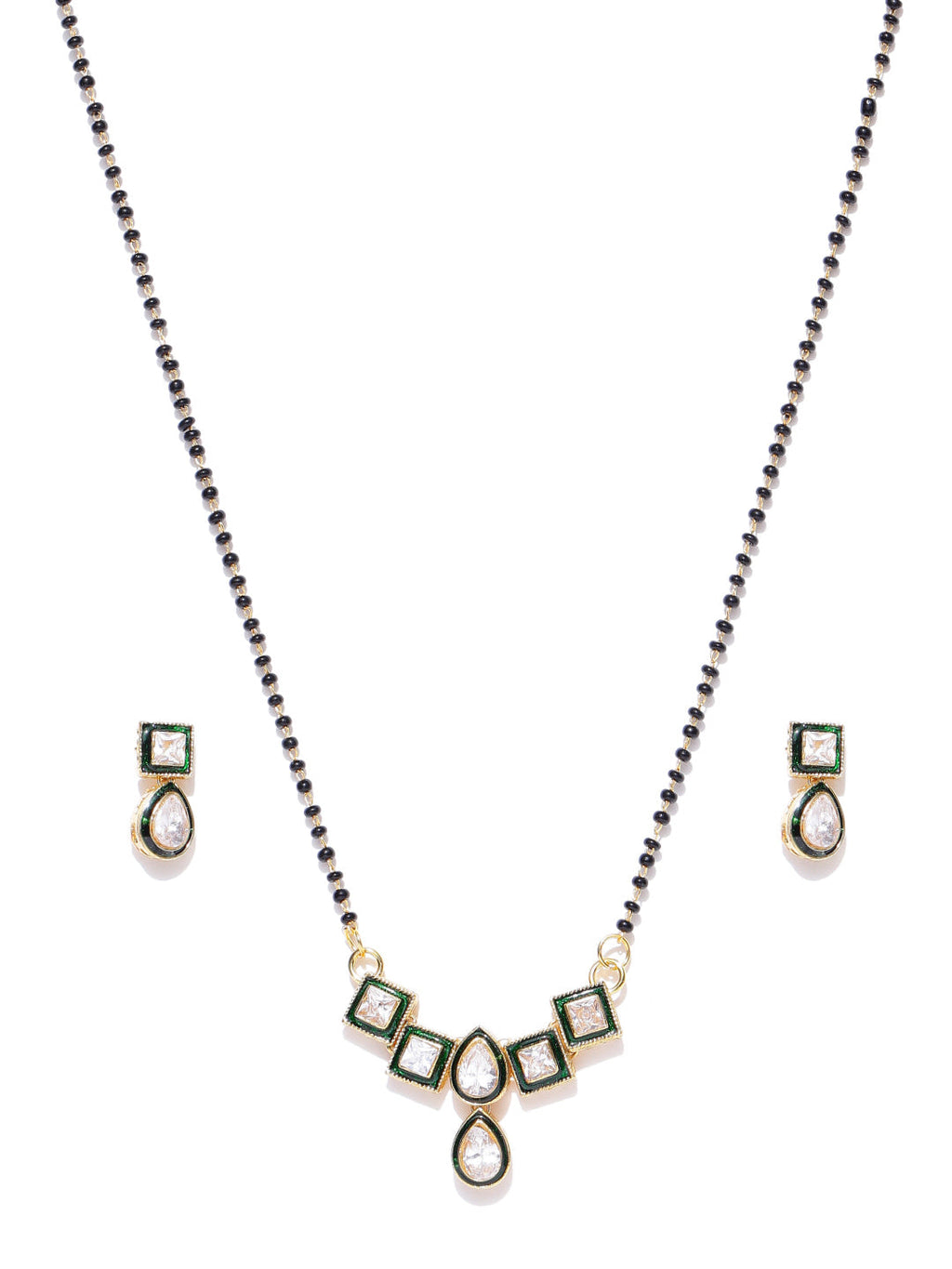 Priyaasi Gold Finish American Diamond Mangalsutra With Earrings Set For Women - Swadesiicart