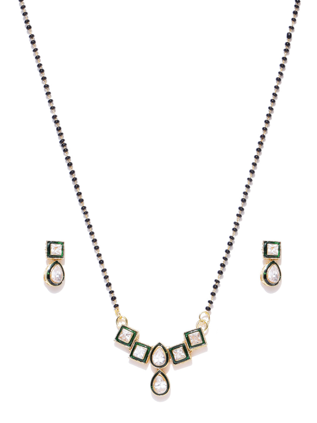 Priyaasi Gold Finish American Diamond Mangalsutra With Earrings Set For Women - Swadesiicart