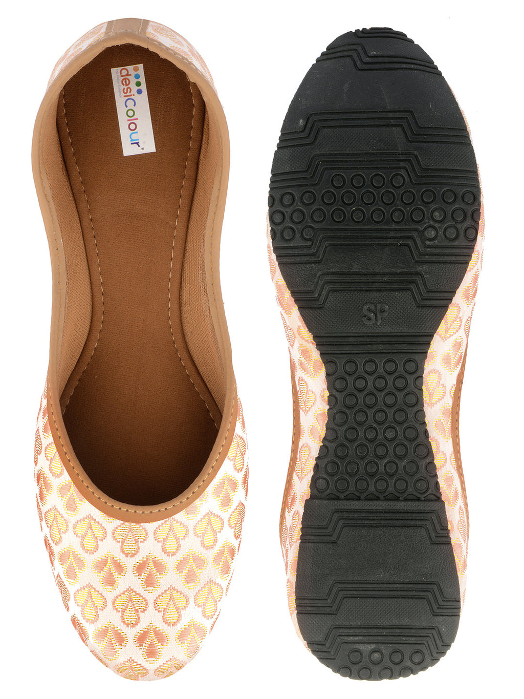 Desi Colour Women Indian Ethnic Footwear-Cushioned Peach Brocket | Grocsy