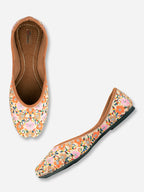 Desi Colour Women Indian Ethnic Footwear-Cushioned Offwhite Multi Floral | Grocsy