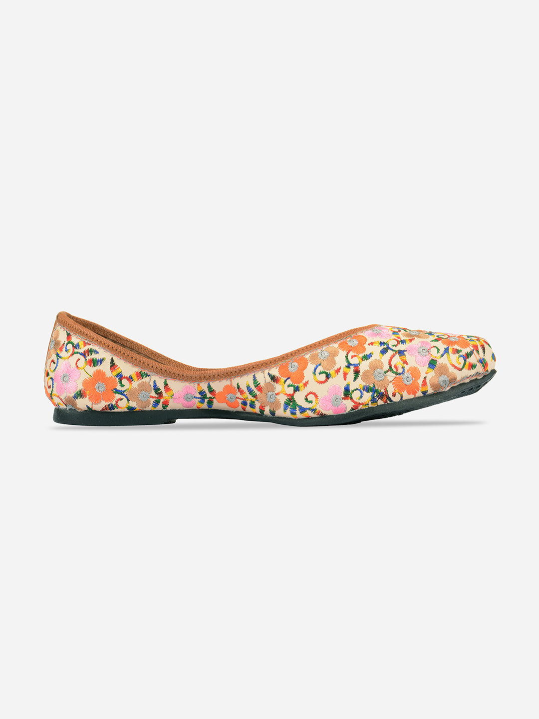 Desi Colour Women Indian Ethnic Footwear-Cushioned Offwhite Multi Floral | Grocsy