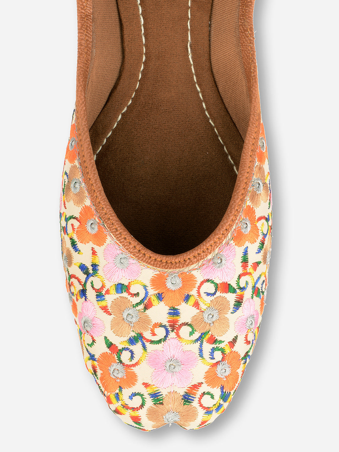 Desi Colour Women Indian Ethnic Footwear-Cushioned Offwhite Multi Floral | Grocsy