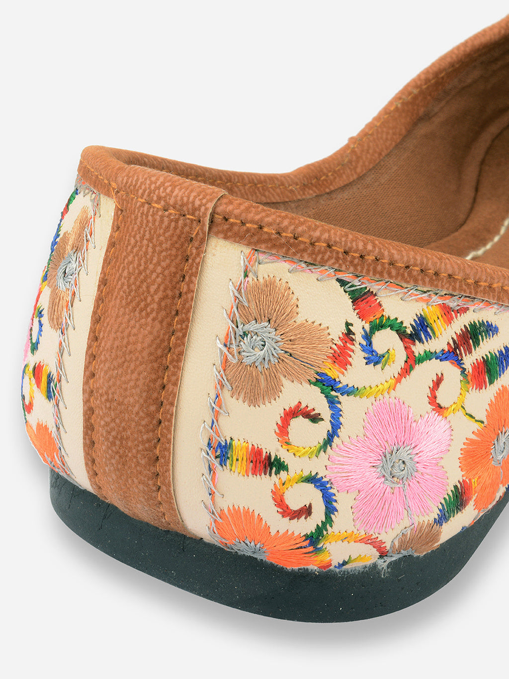 Desi Colour Women Indian Ethnic Footwear-Cushioned Offwhite Multi Floral | Grocsy
