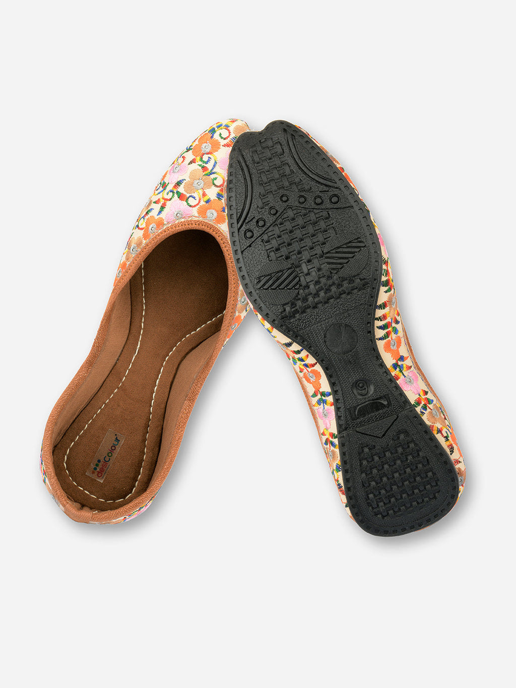 Desi Colour Women Indian Ethnic Footwear-Cushioned Offwhite Multi Floral | Grocsy