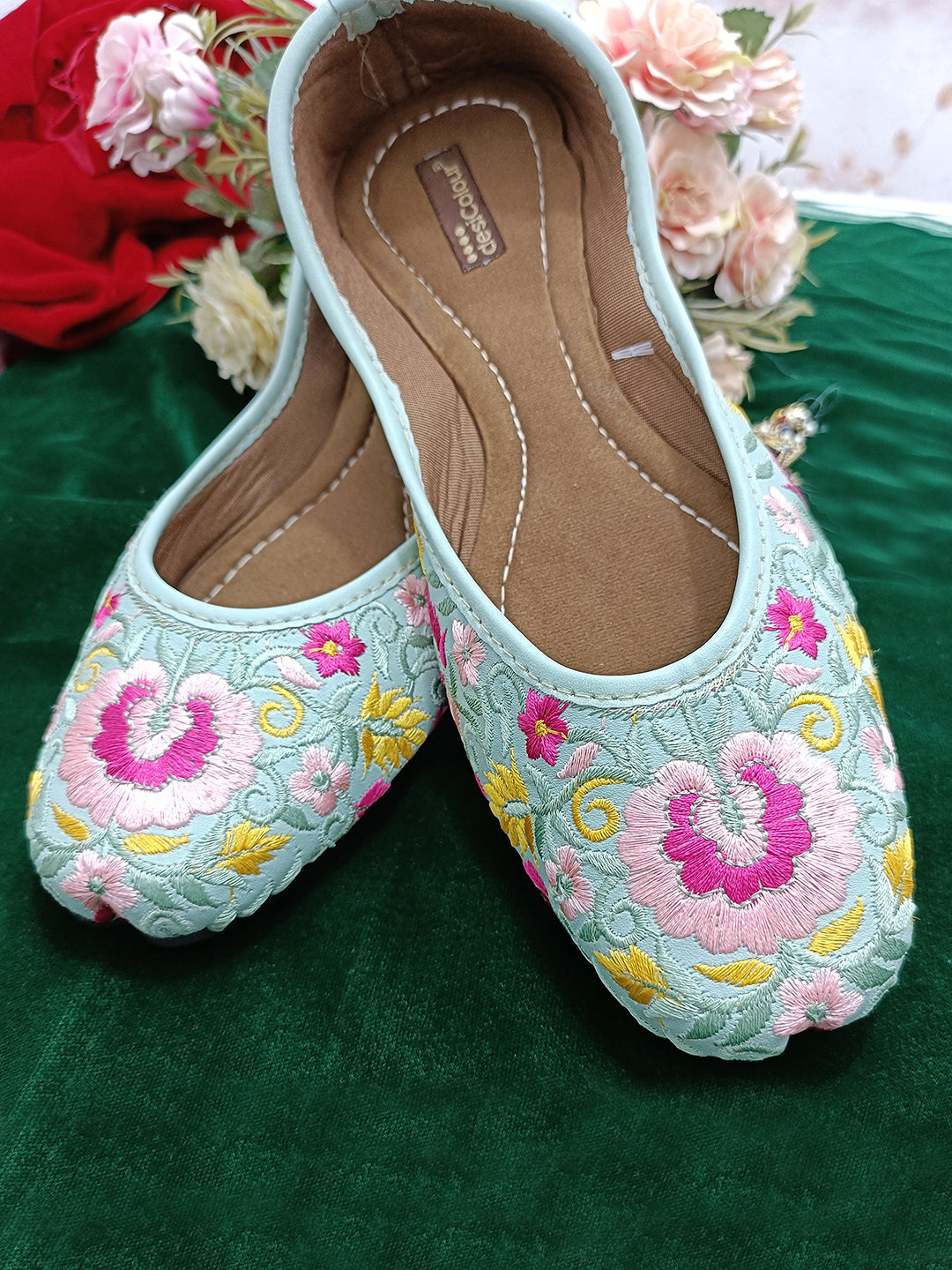 Desi Colour Women Indian Ethnic Footwear-Cushioned -Sea Green | Grocsy