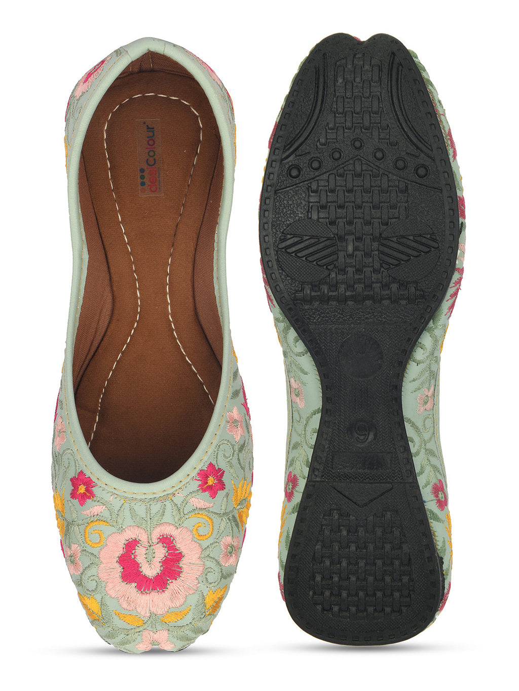 Desi Colour Women Indian Ethnic Footwear-Cushioned -Sea Green | Grocsy