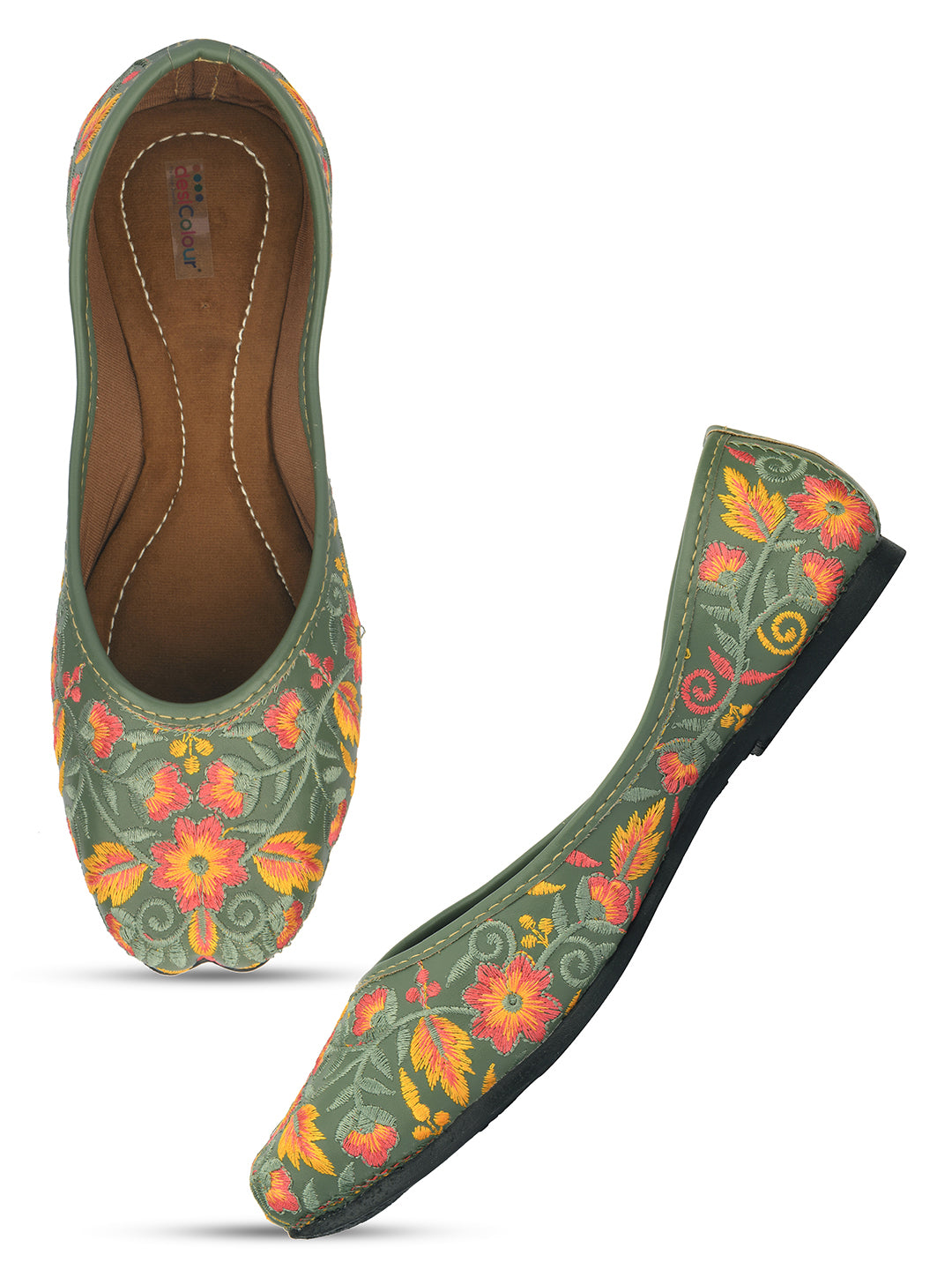 Desi Colour Women Indian Ethnic Footwear-Cushioned -Green | Grocsy