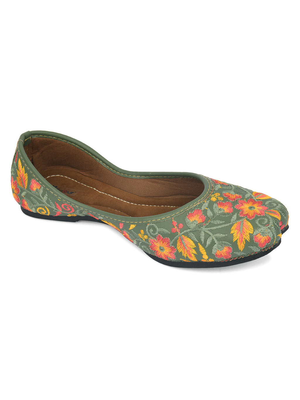Desi Colour Women Indian Ethnic Footwear-Cushioned -Green | Grocsy