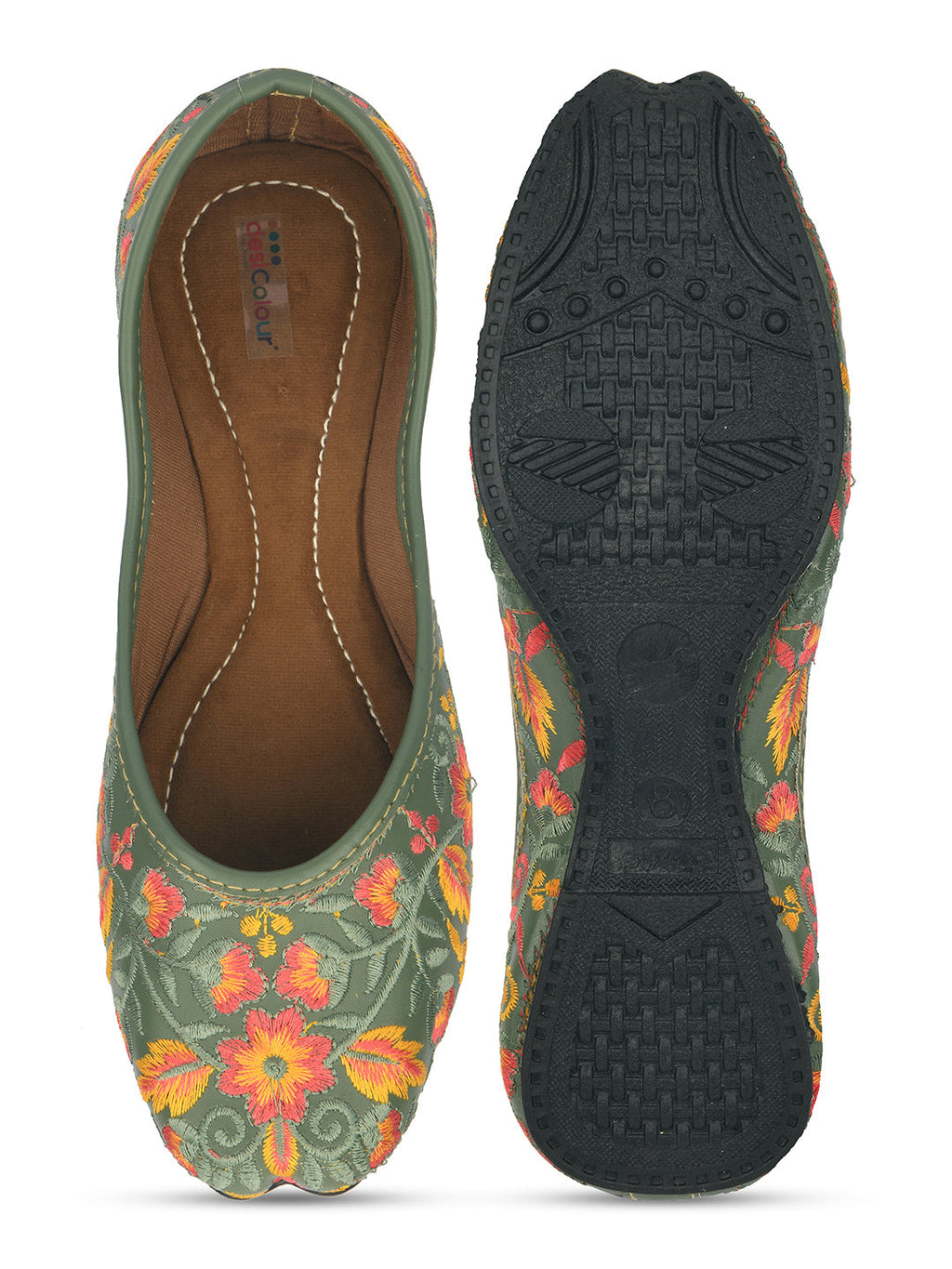 Desi Colour Women Indian Ethnic Footwear-Cushioned -Green | Grocsy