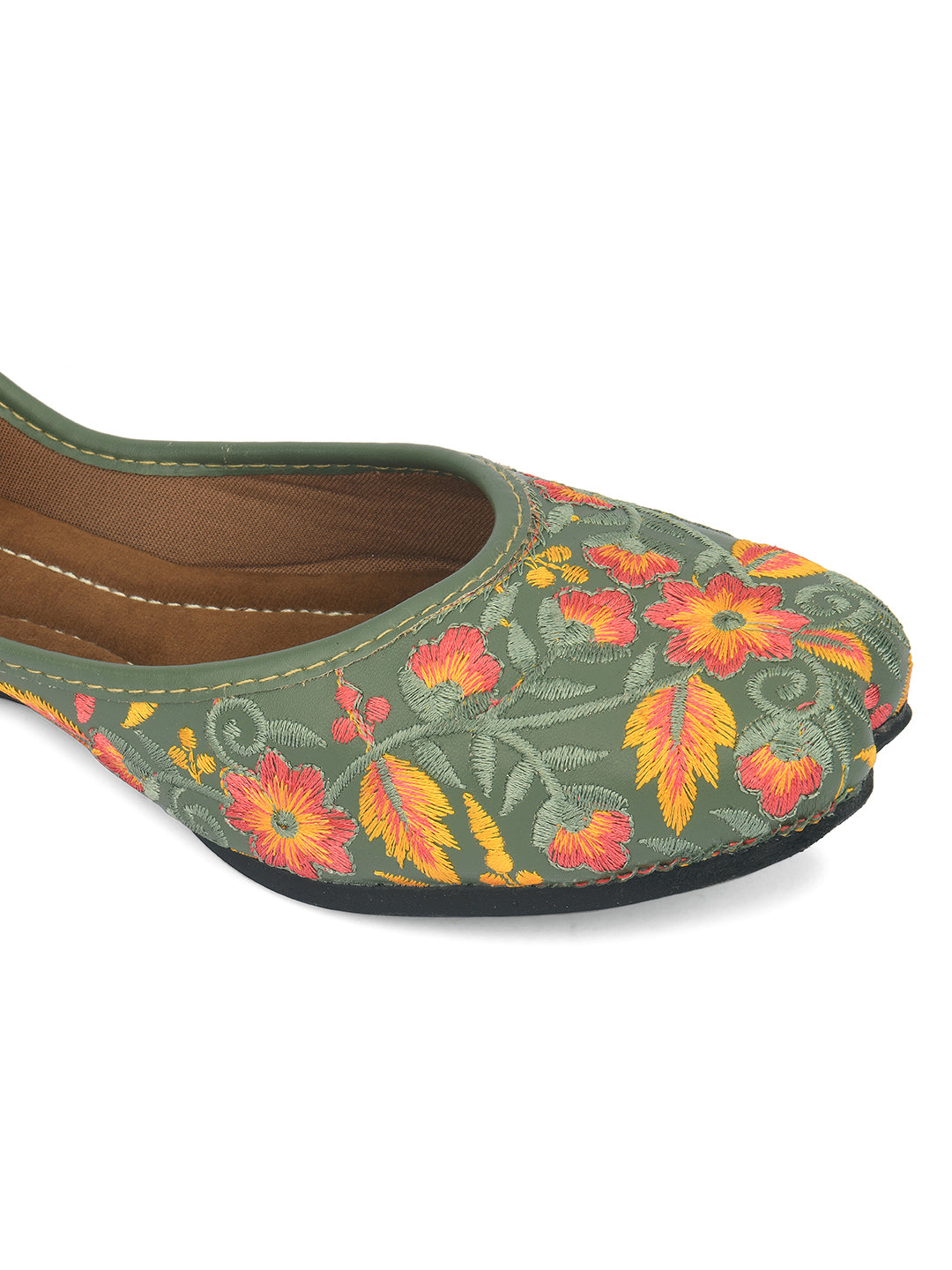 Desi Colour Women Indian Ethnic Footwear-Cushioned -Green | Grocsy