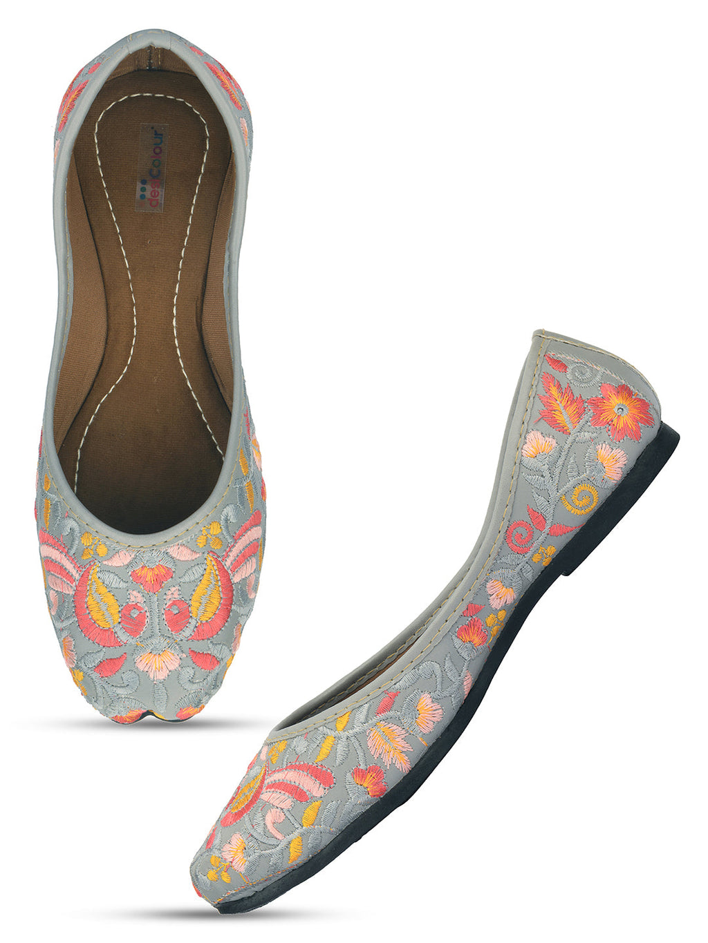 Desi Colour Women Indian Ethnic Footwear-Cushioned -Grey | Grocsy