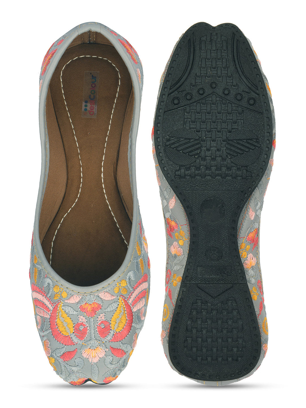 Desi Colour Women Indian Ethnic Footwear-Cushioned -Grey | Grocsy