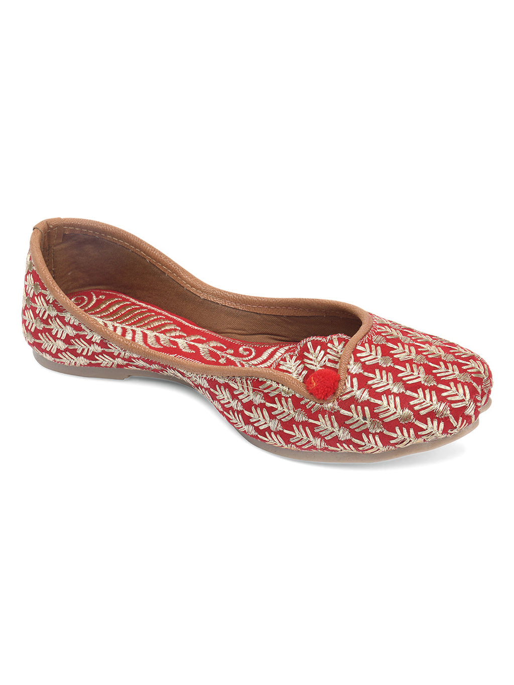 Desi Colour Women Indian Ethnic Footwear-Cushioned Embroidered Ruby | Grocsy