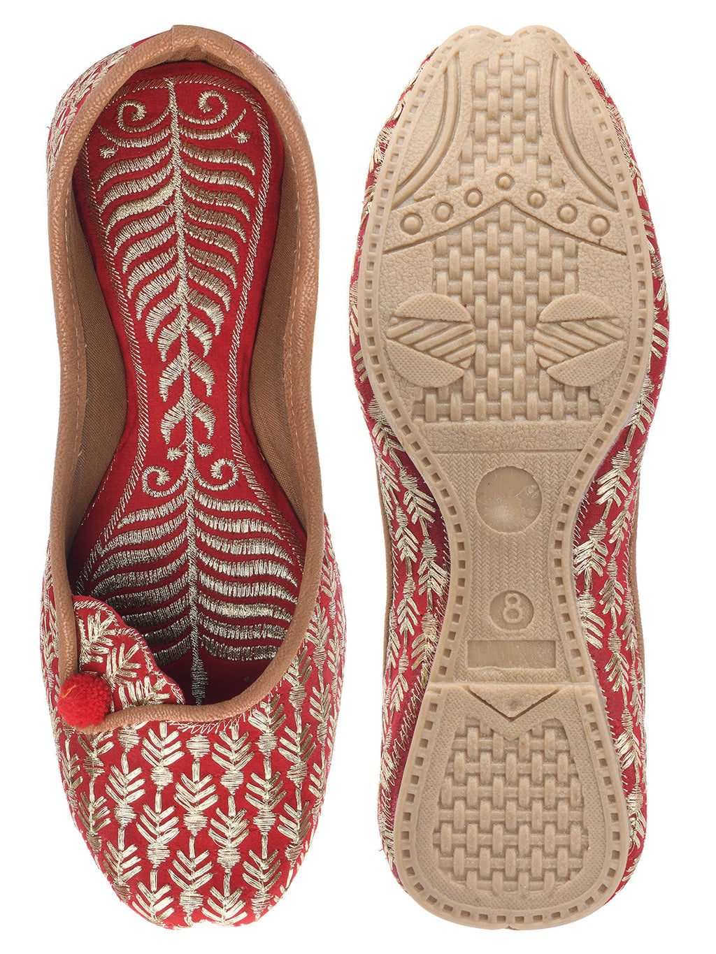 Desi Colour Women Indian Ethnic Footwear-Cushioned Embroidered Ruby | Grocsy