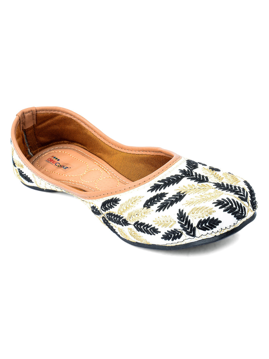Desi Colour Women Indian Ethnic Footwear-Black Leaves | Grocsy