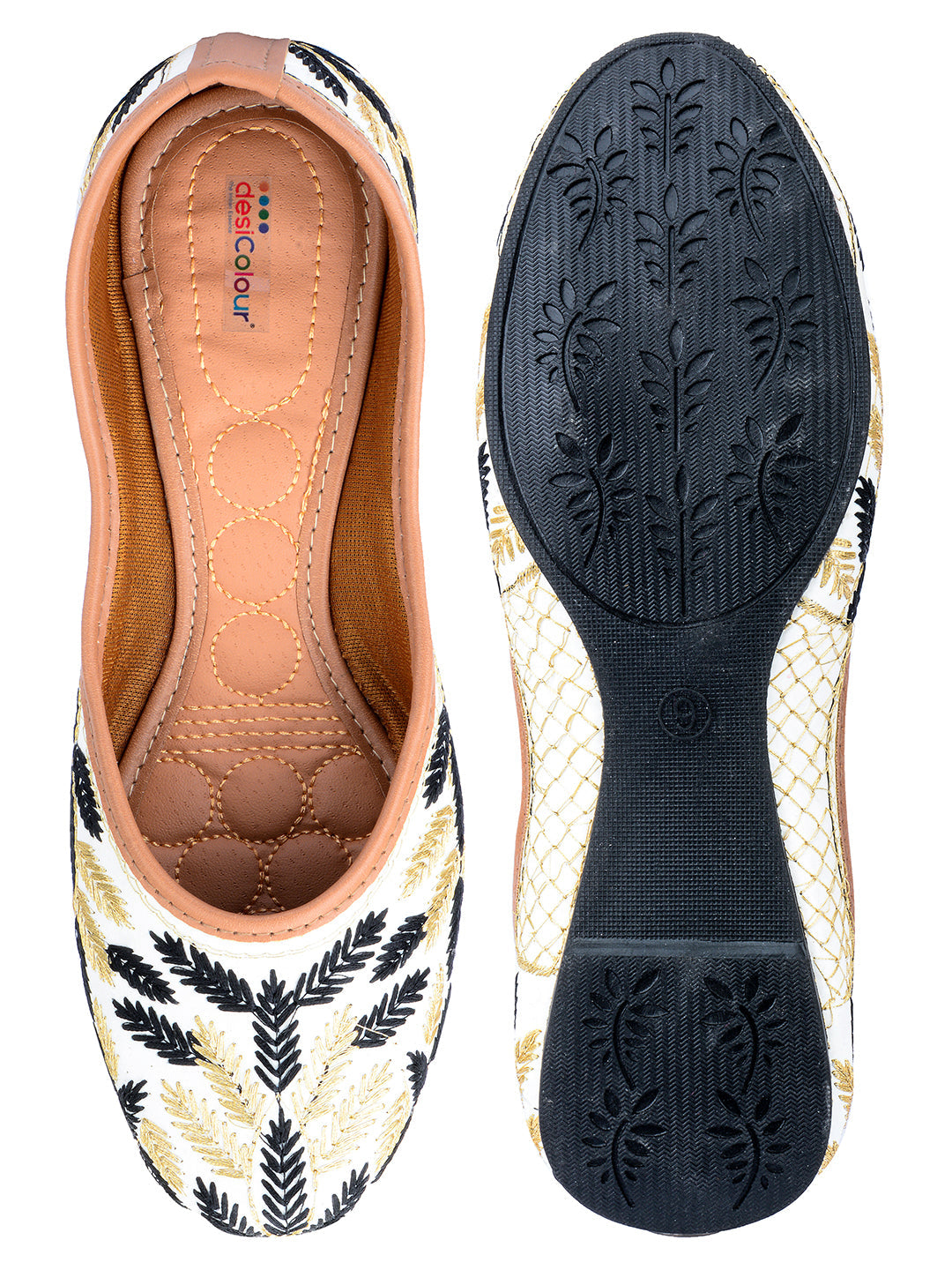 Desi Colour Women Indian Ethnic Footwear-Black Leaves | Grocsy