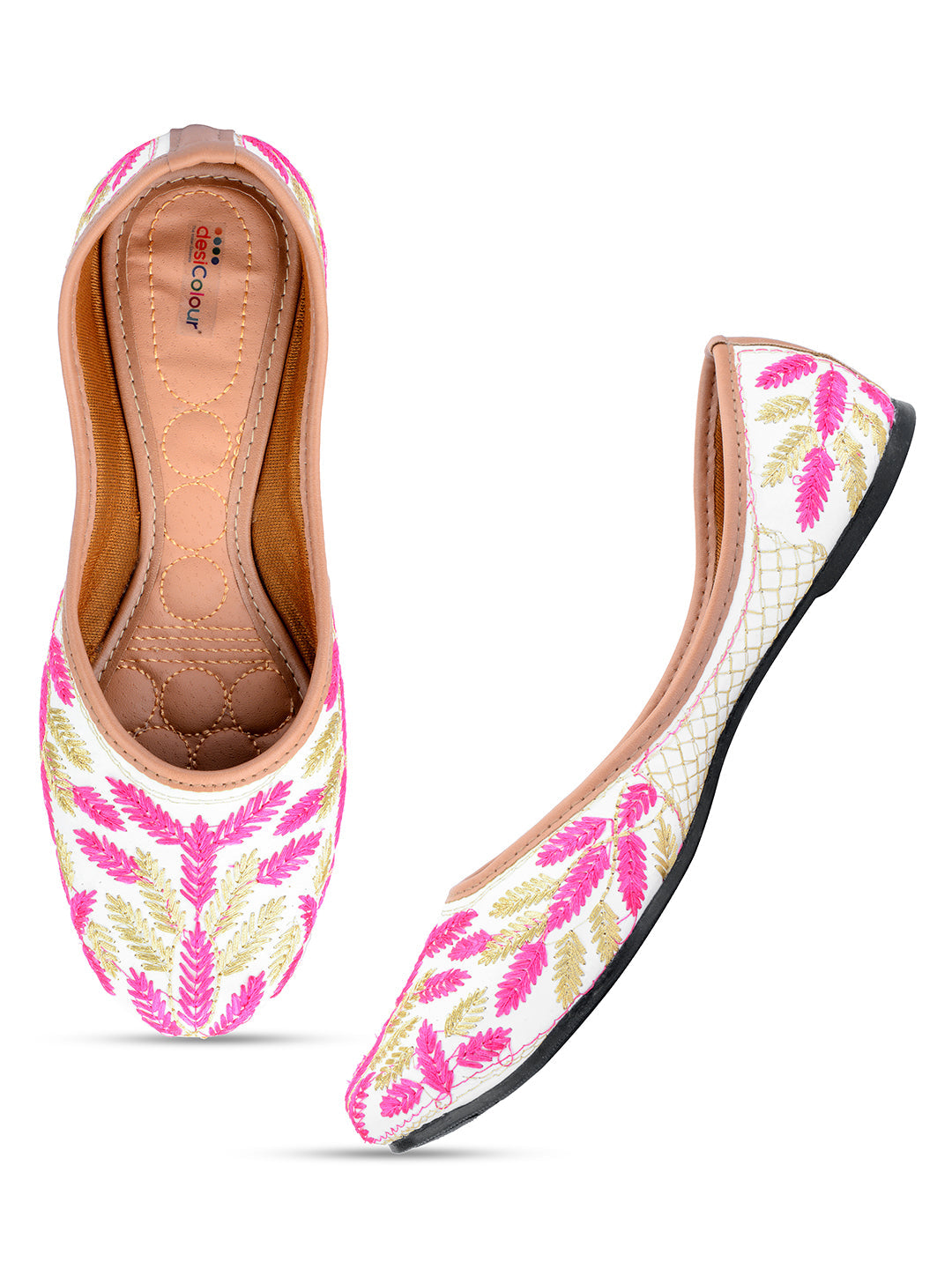 Desi Colour Women Indian Ethnic Footwear-Pink Leaves | Grocsy