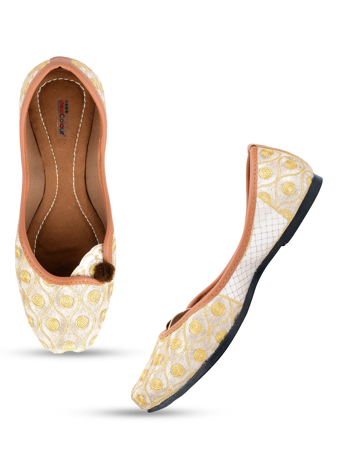 Desi Colour Women Indian Ethnic Footwear-Gold Side Flip-1 | Grocsy