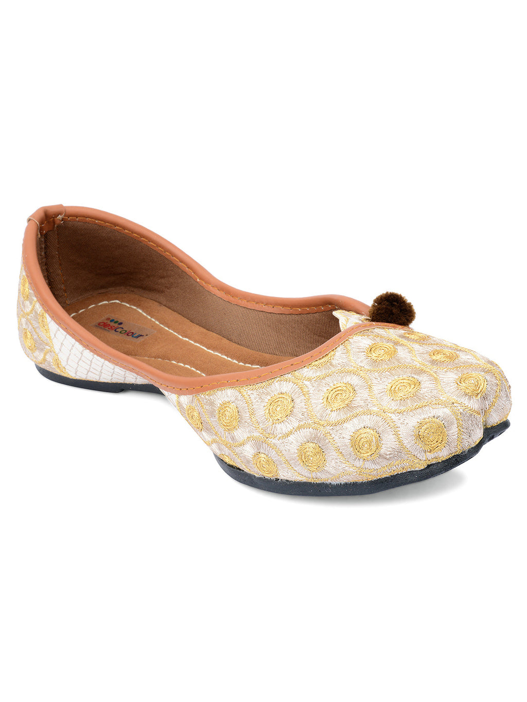 Desi Colour Women Indian Ethnic Footwear-Gold Side Flip-1 | Grocsy