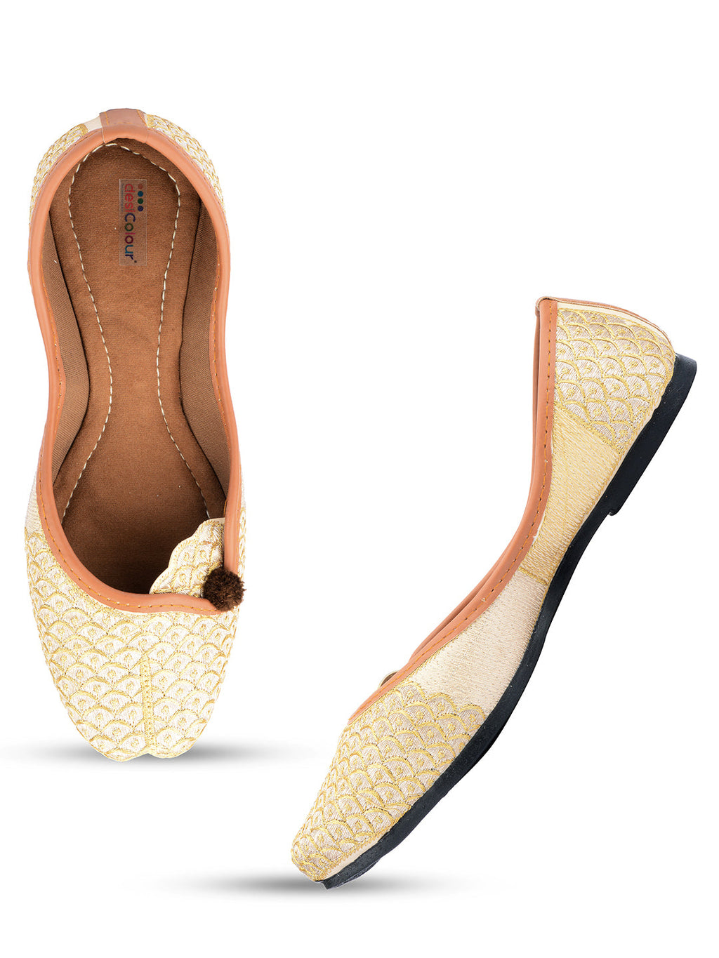 Desi Colour Women Indian Ethnic Footwear-Gold Side Flip-2 | Grocsy