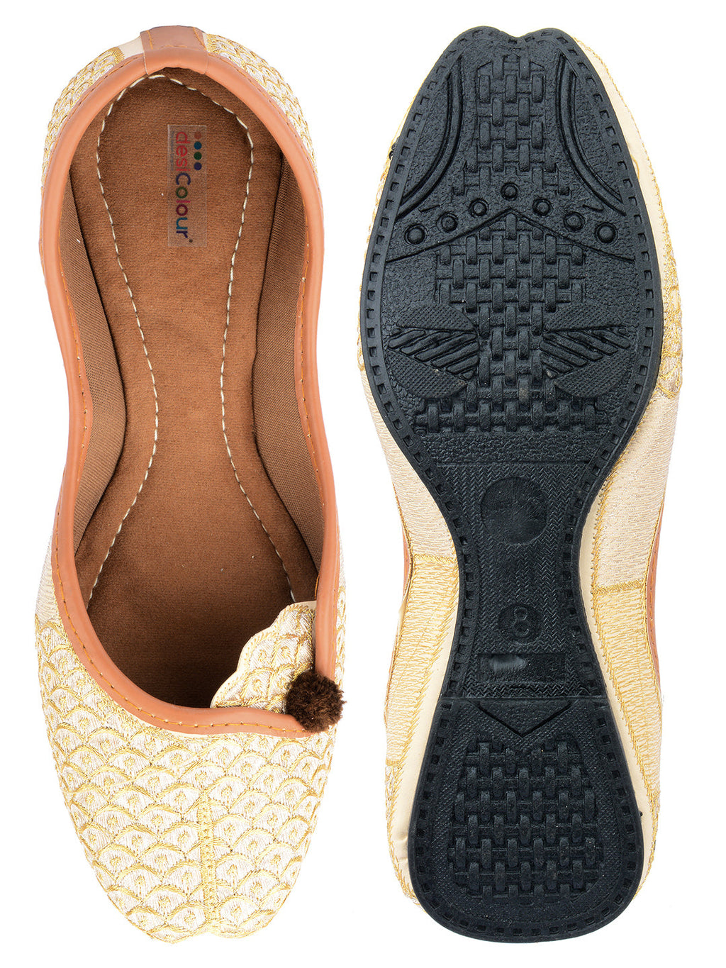 Desi Colour Women Indian Ethnic Footwear-Gold Side Flip-2 | Grocsy