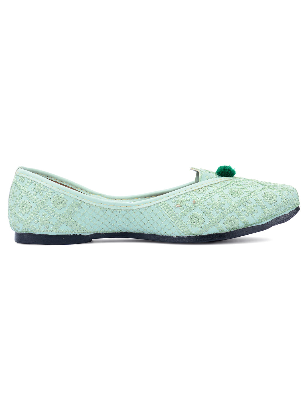 Desi Colour Women Indian Ethnic Footwear-Sea Green Front Flip | Grocsy