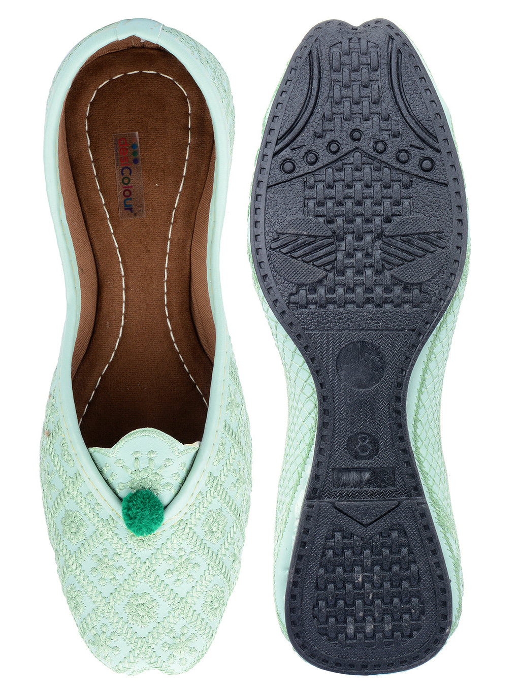 Desi Colour Women Indian Ethnic Footwear-Sea Green Front Flip | Grocsy