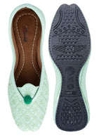 Desi Colour Women Indian Ethnic Footwear-Sea Green Front Flip | Grocsy