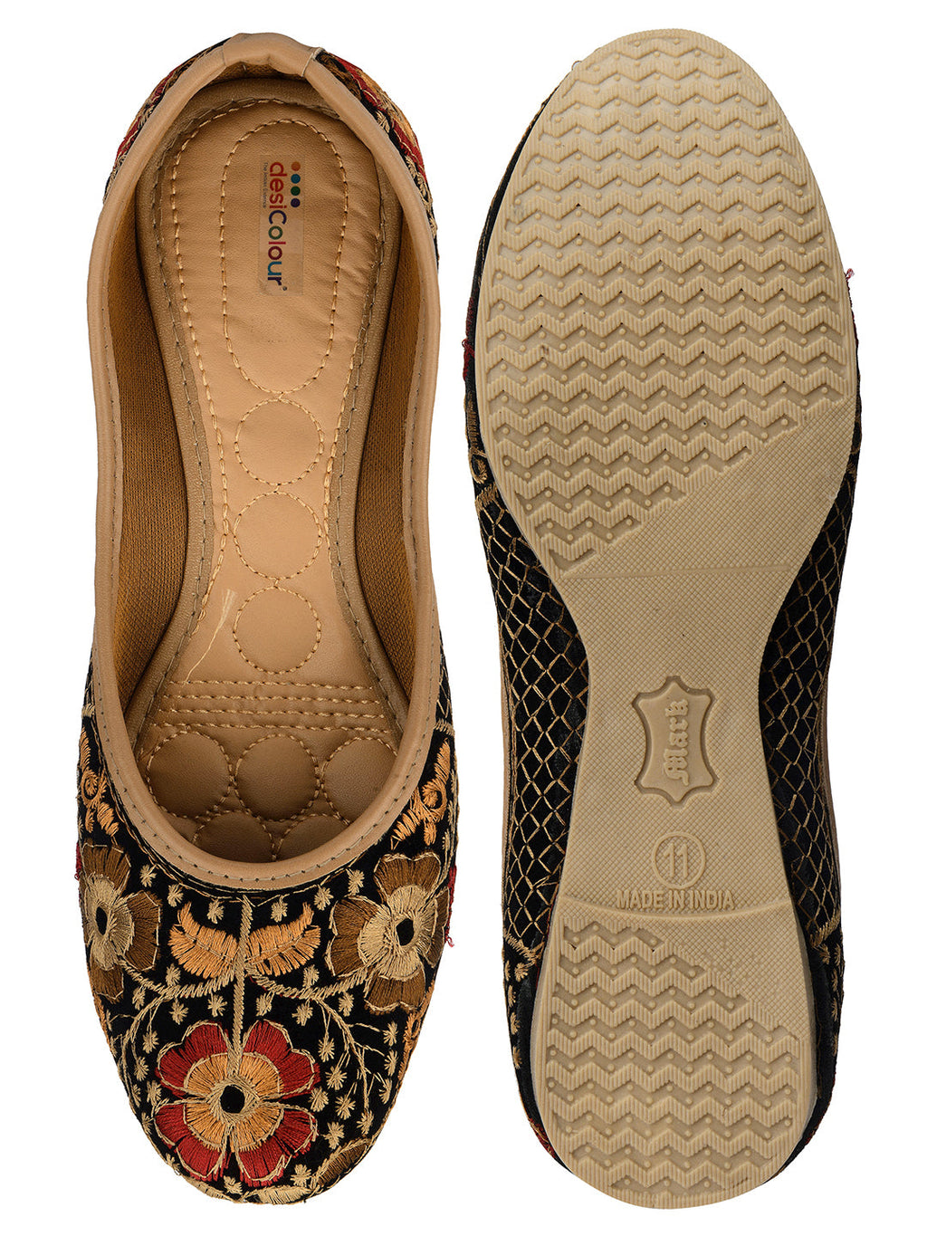Desi Colour Women Indian Ethnic Footwear-Black Thread Work 1 | Grocsy