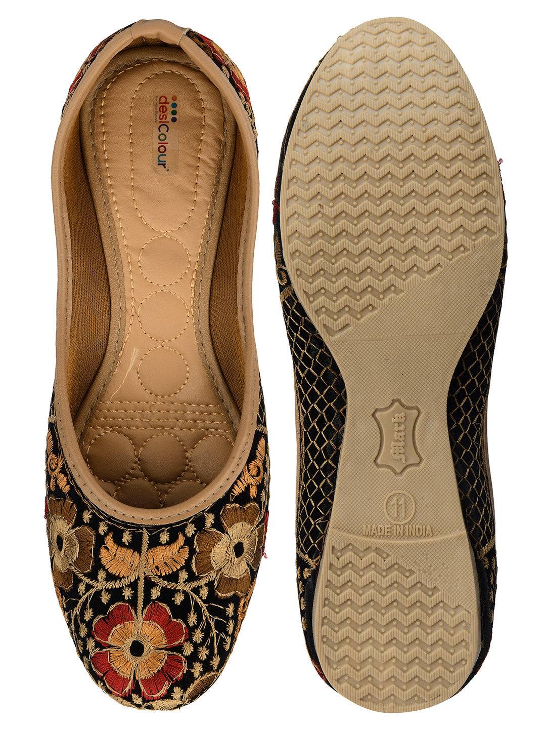 Desi Colour Women Indian Ethnic Footwear-Black Thread Work 1 | Grocsy