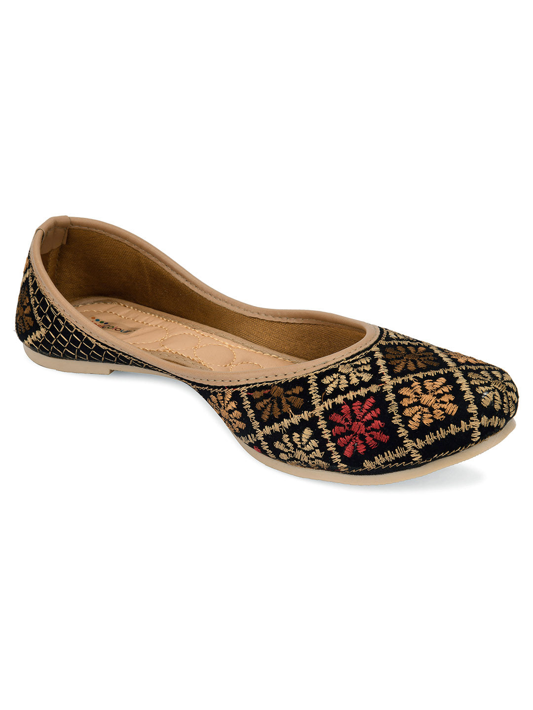 Desi Colour Women Indian Ethnic Footwear-Black Thread Work 2 | Grocsy