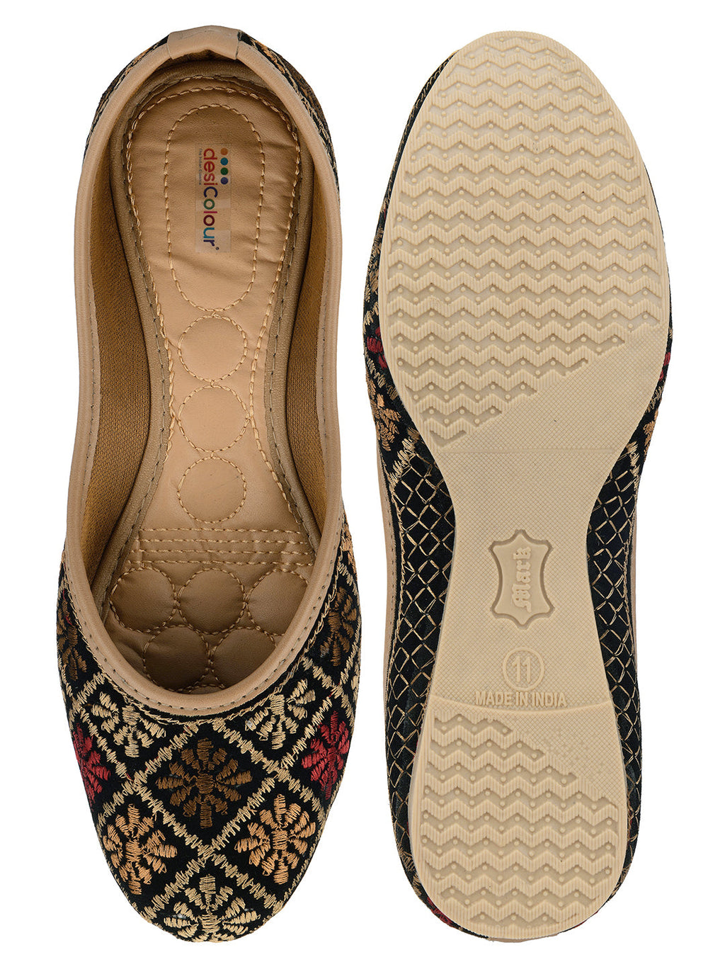 Desi Colour Women Indian Ethnic Footwear-Black Thread Work 2 | Grocsy