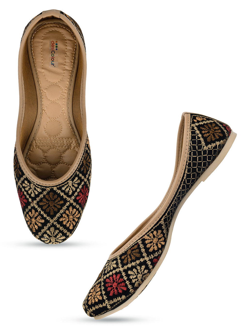 Desi Colour Women Indian Ethnic Footwear-Black Thread Work 2 | Grocsy