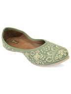 Desi Colour Women Indian Ethnic Footwear-Cushioned Green Embroidered | Grocsy