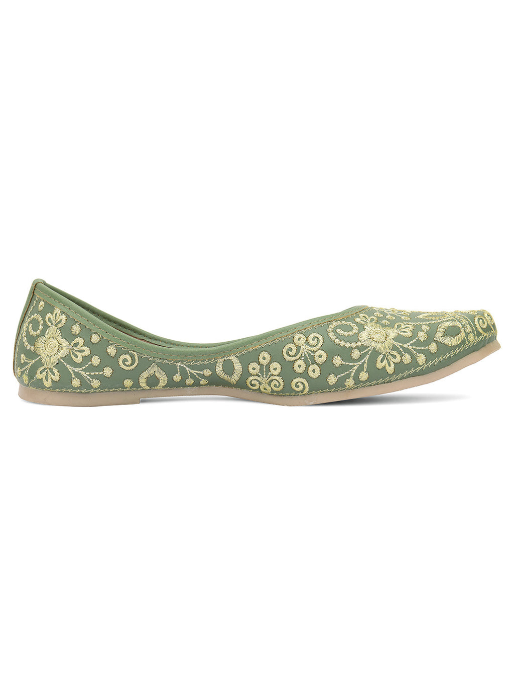 Desi Colour Women Indian Ethnic Footwear-Cushioned Green Embroidered | Grocsy