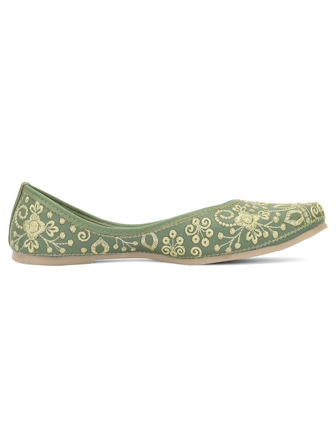 Desi Colour Women Indian Ethnic Footwear-Cushioned Green Embroidered | Grocsy